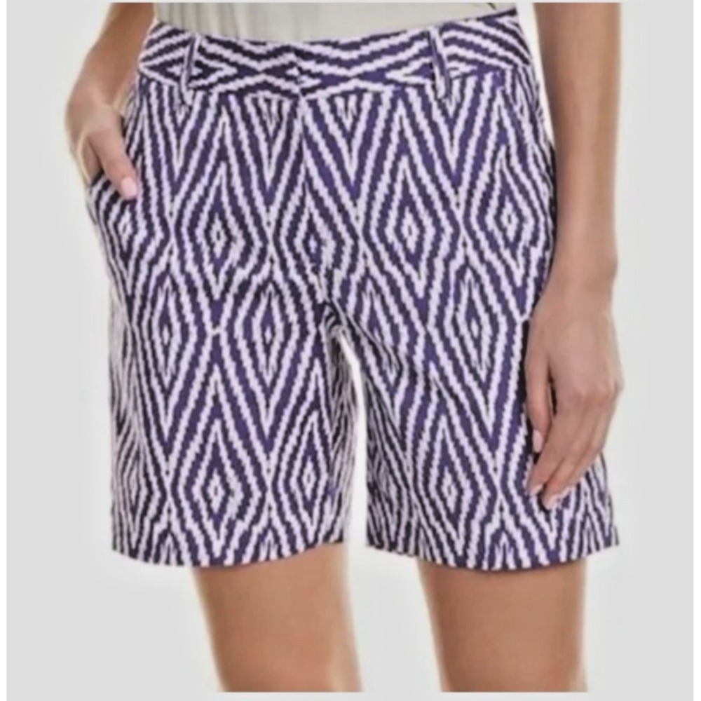 J. McLaughlin Women Size 2 Dawson CF Fly Geometric Shorts Violet White Mini Iris